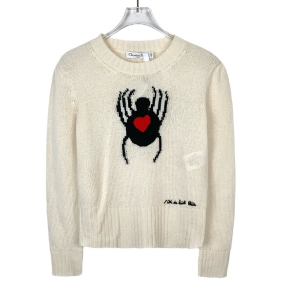 013517 Christian Dior catwalk spider intarsia beige cashmere knitted long-sleeve